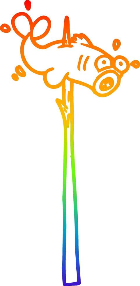 rainbow gradient line drawing speared fish cartoon vector