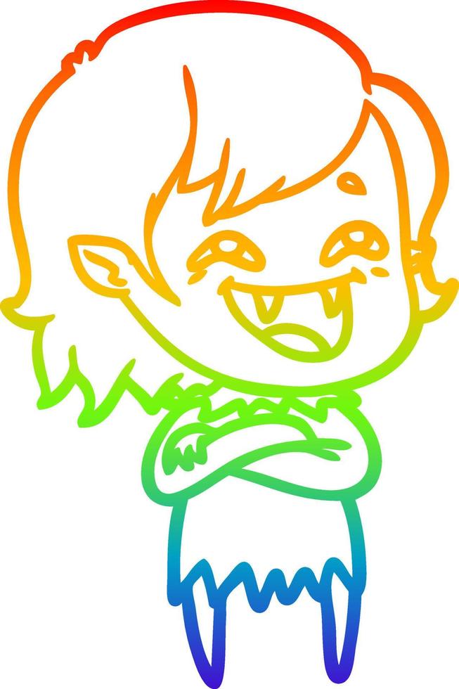 rainbow gradient line drawing cartoon laughing vampire girl vector