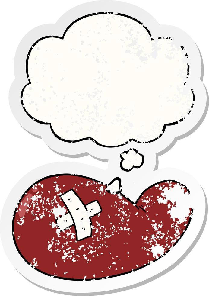 cartoon injured gall bladder and thought bubble as a distressed worn sticker vector