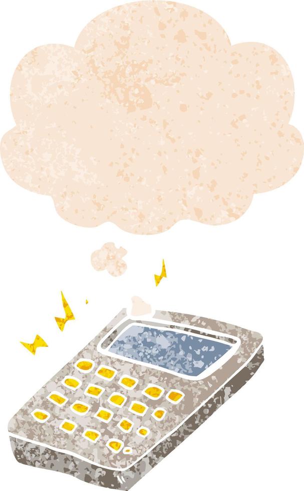 cartoon calculator and thought bubble in retro textured style vector