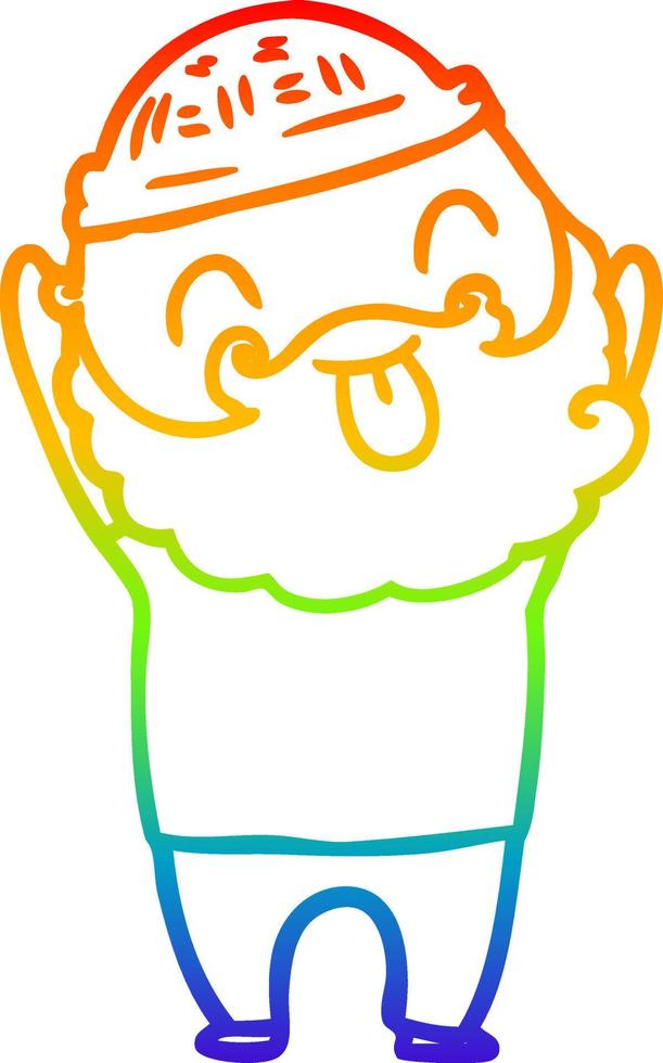 rainbow gradient line drawing man with beard sticking out tongue vector