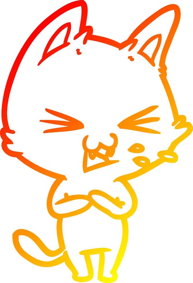 warm gradient line drawing cartoon cat hissing vector