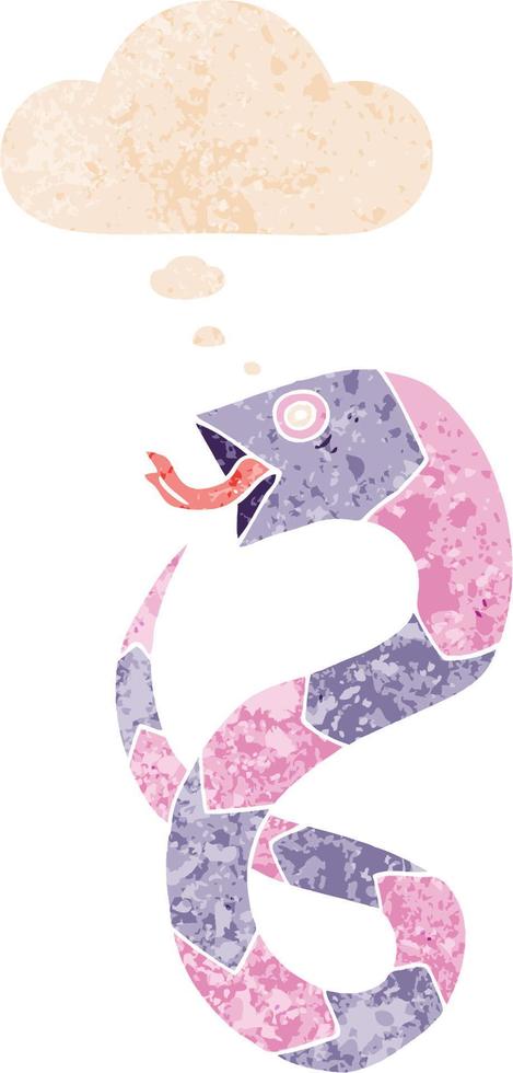 cartoon snake and thought bubble in retro textured style vector