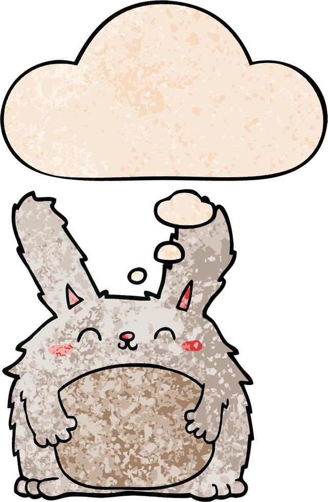 cartoon furry rabbit and thought bubble in grunge texture pattern style vector