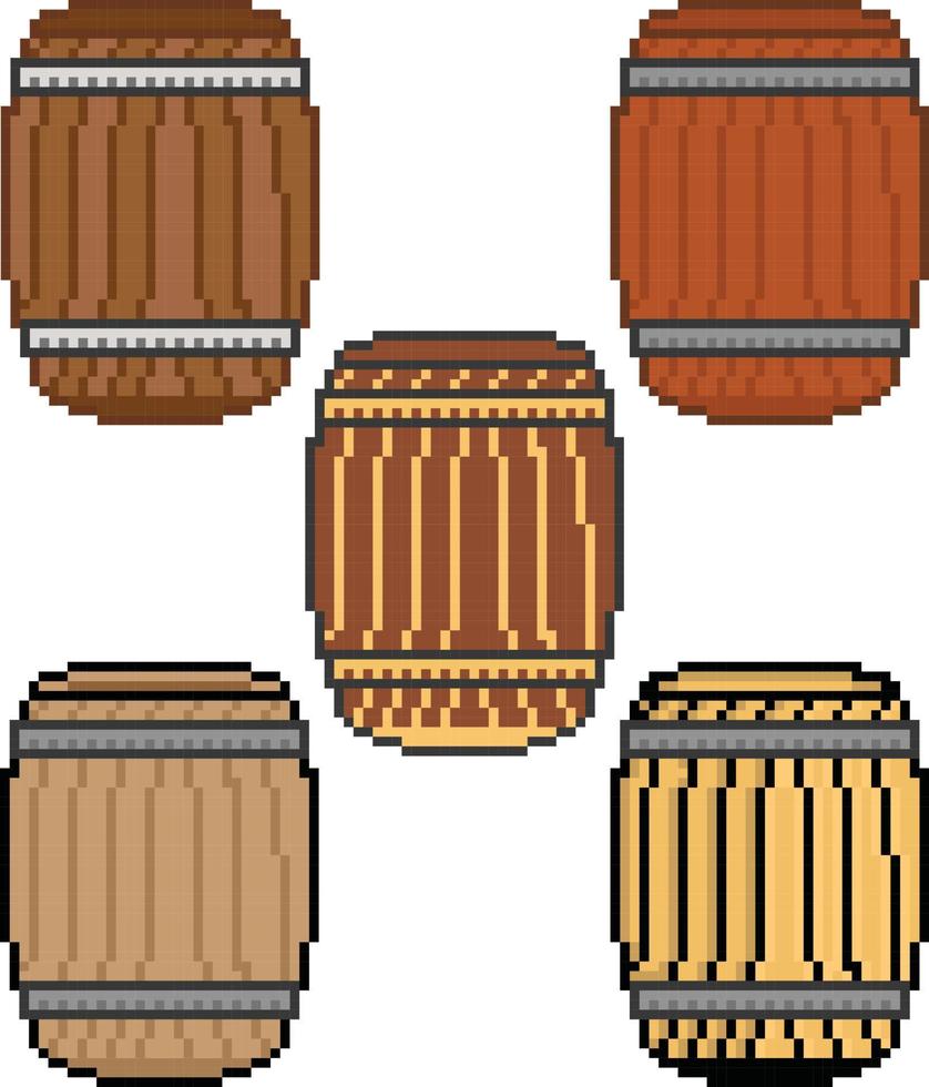 arte de píxeles de barril tóxico. arte de píxeles de barril de cerveza vector