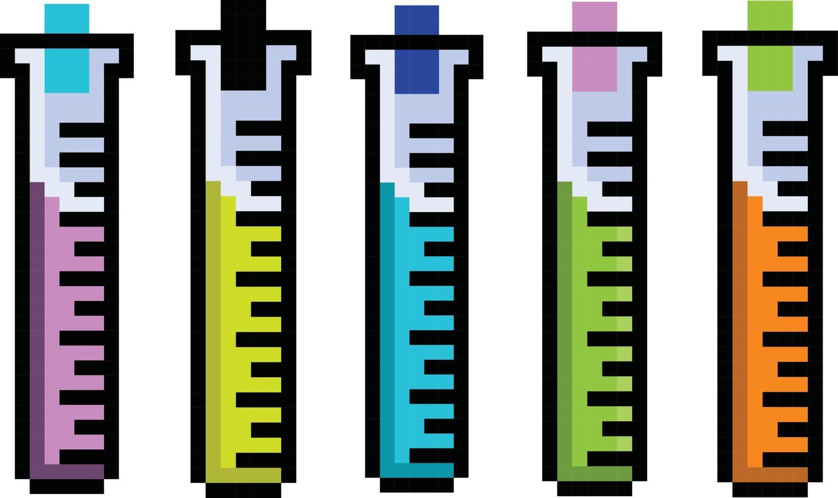 tubo de ensayo de arte de píxeles, conjunto de píxeles de cristalería de laboratorio de ciencias. vector