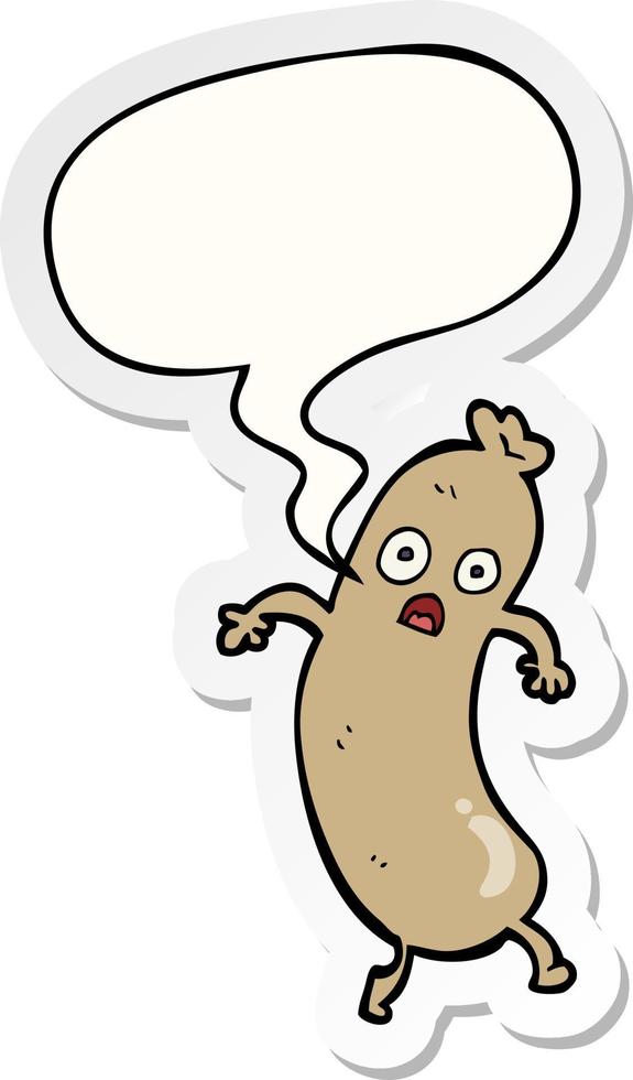 cartoon sausage and speech bubble sticker vector