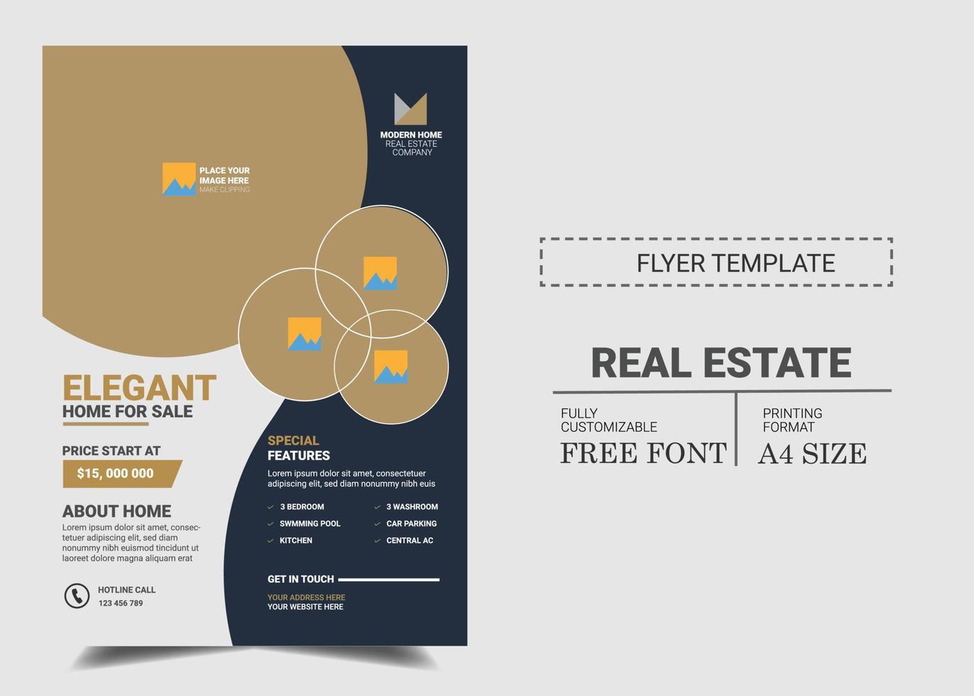 Real Estate Flyer brochure design, business cover size A4 template, geometric shape vector