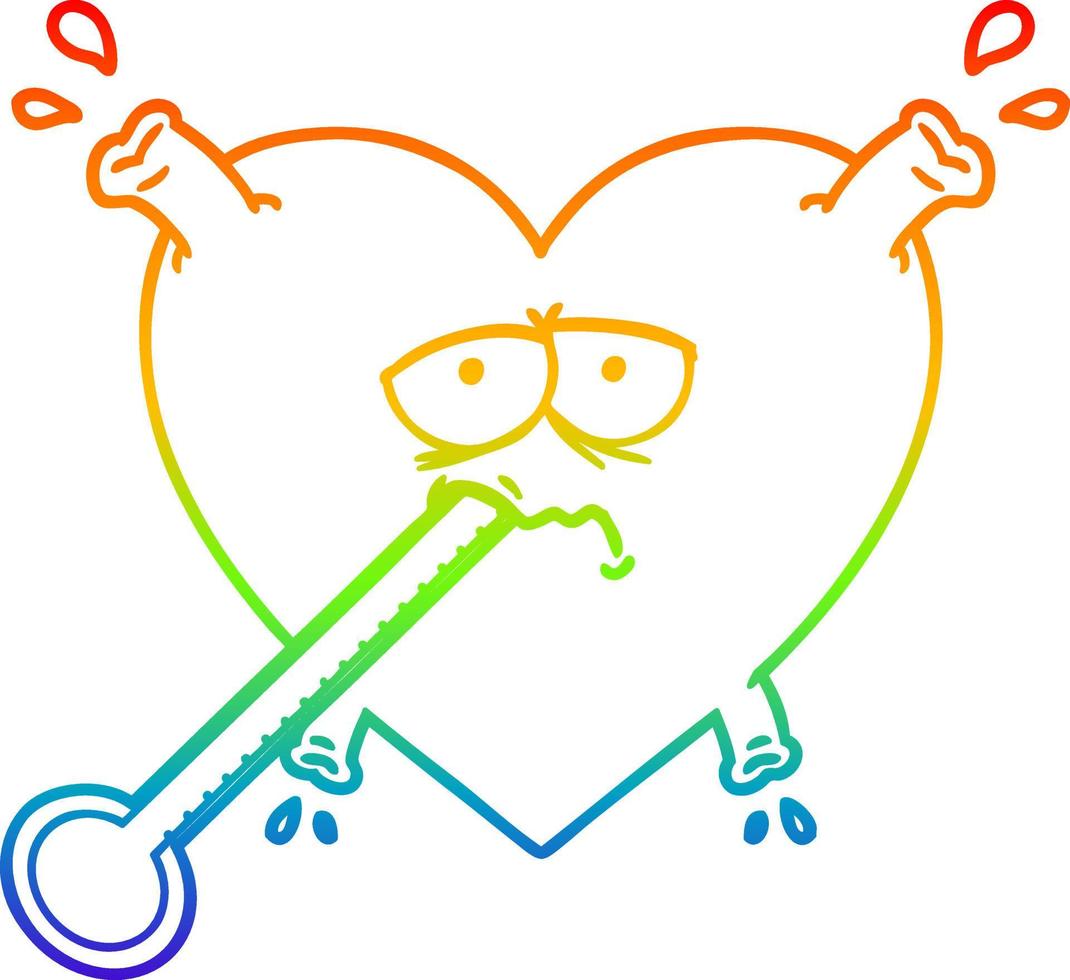 línea de gradiente de arco iris dibujo de dibujos animados corazón insalubre vector