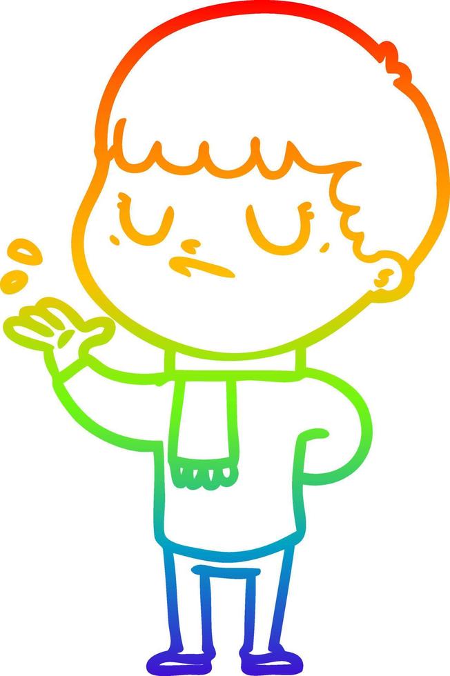 rainbow gradient line drawing cartoon grumpy boy vector
