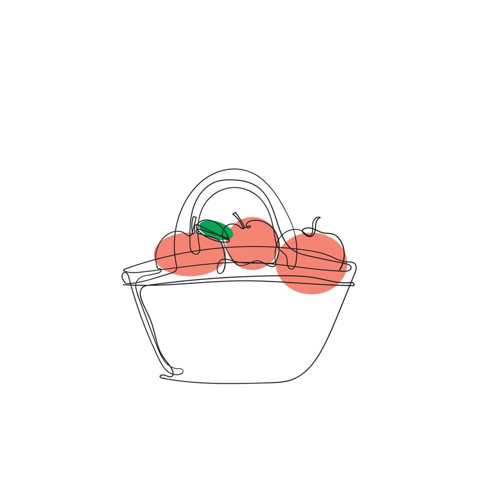 continuous line drawing apples in the basket illustration vector