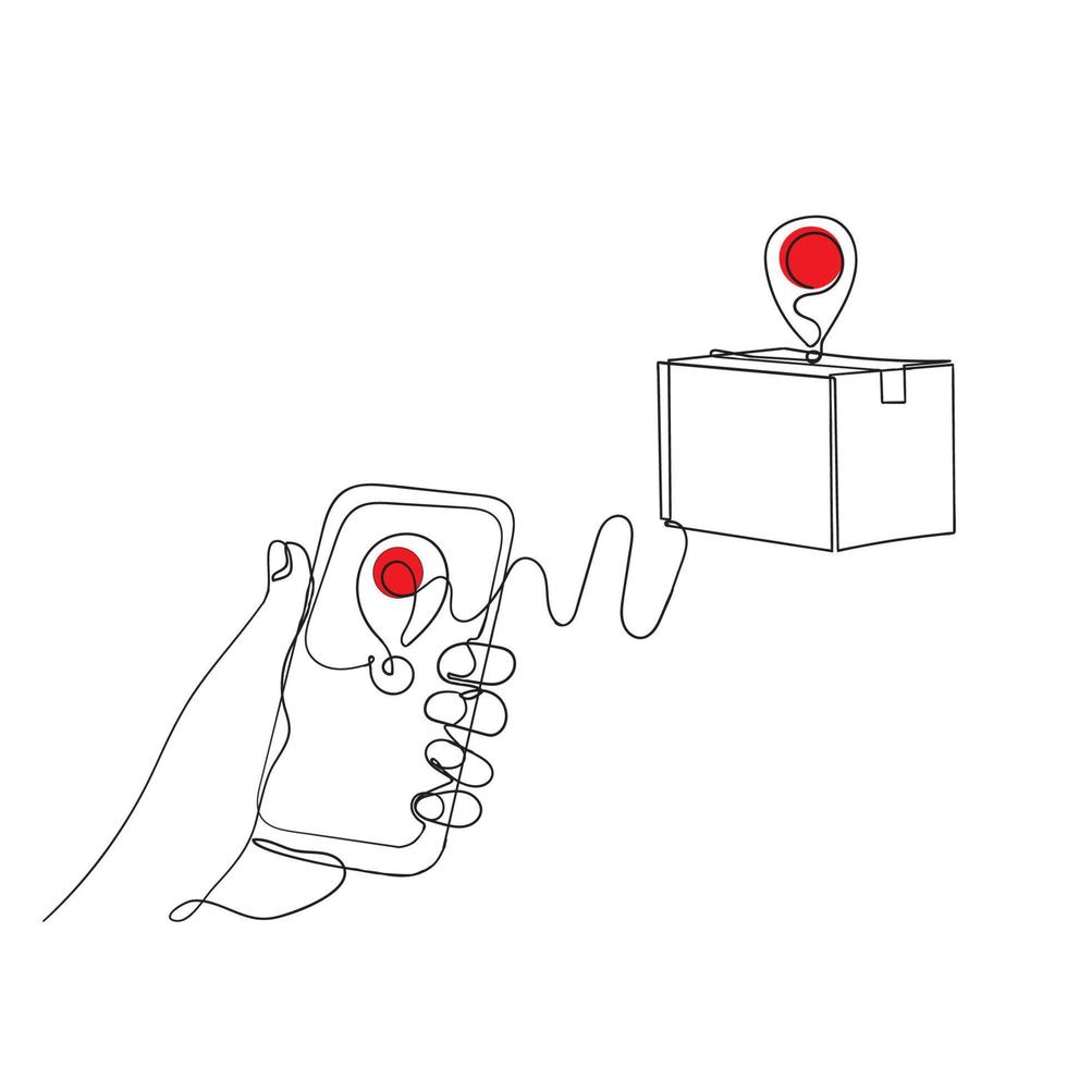 envío de paquete de dibujo de línea continua con ilustración de punto de ubicación de pin gps vector