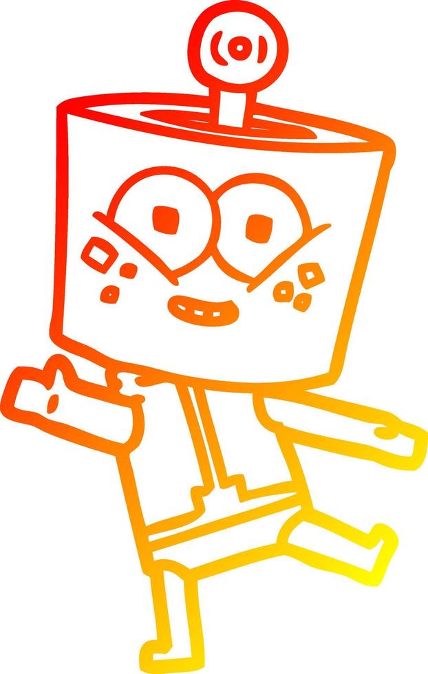 warm gradient line drawing happy cartoon robot dancing vector