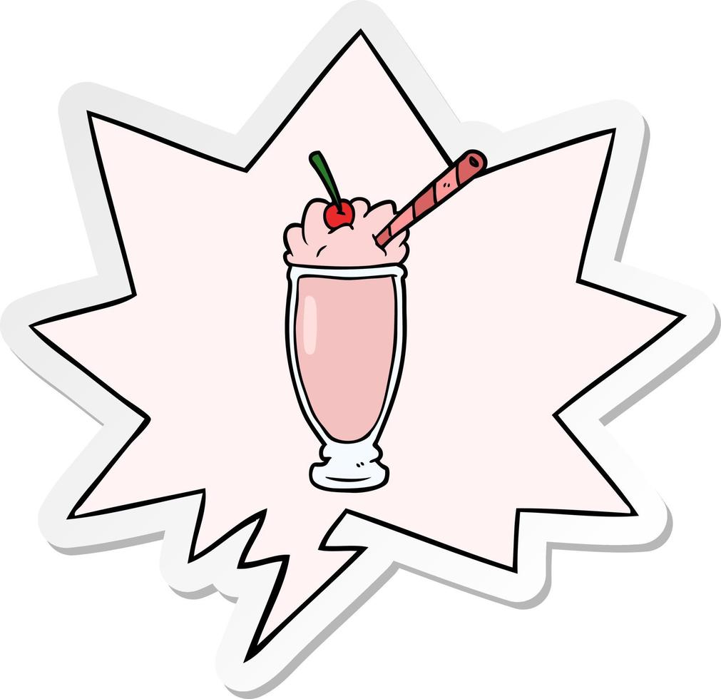cartoon milkshake and speech bubble sticker vector