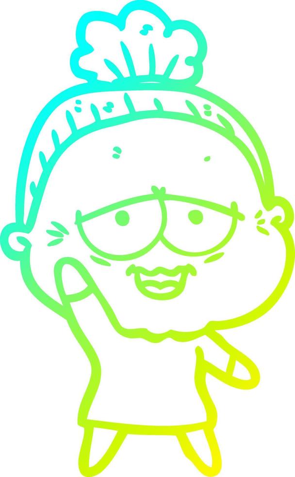 cold gradient line drawing cartoon happy old lady vector