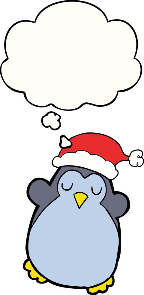 lindo pingüino navideño y burbuja de pensamiento vector