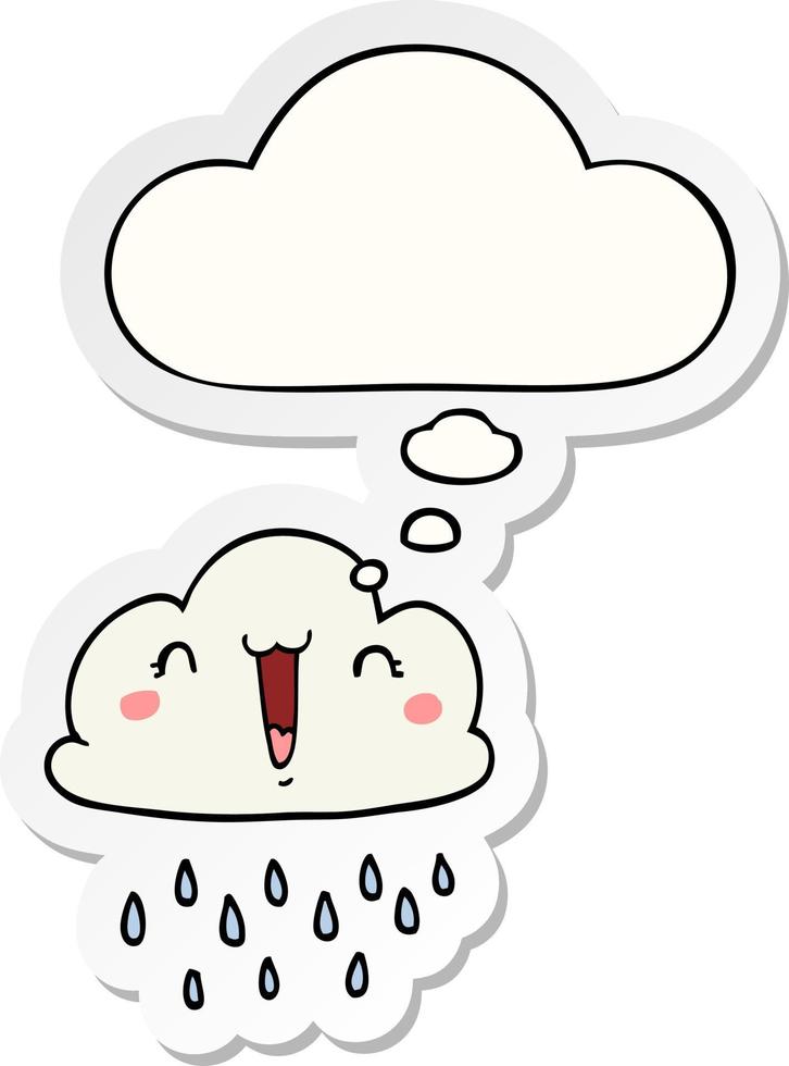 cartoon storm cloud and thought bubble as a printed sticker vector