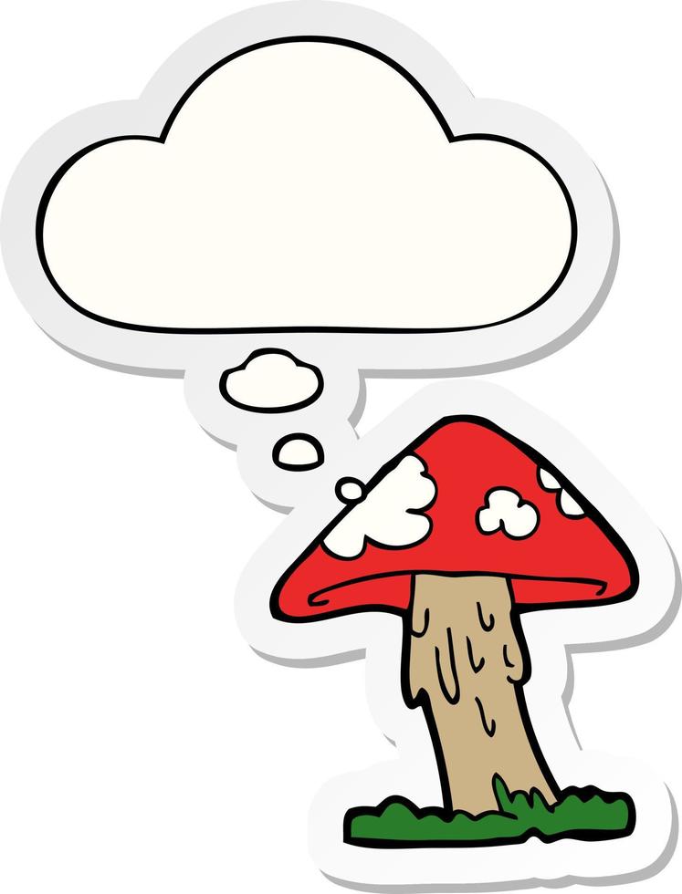 cartoon mushroom and thought bubble as a printed sticker vector