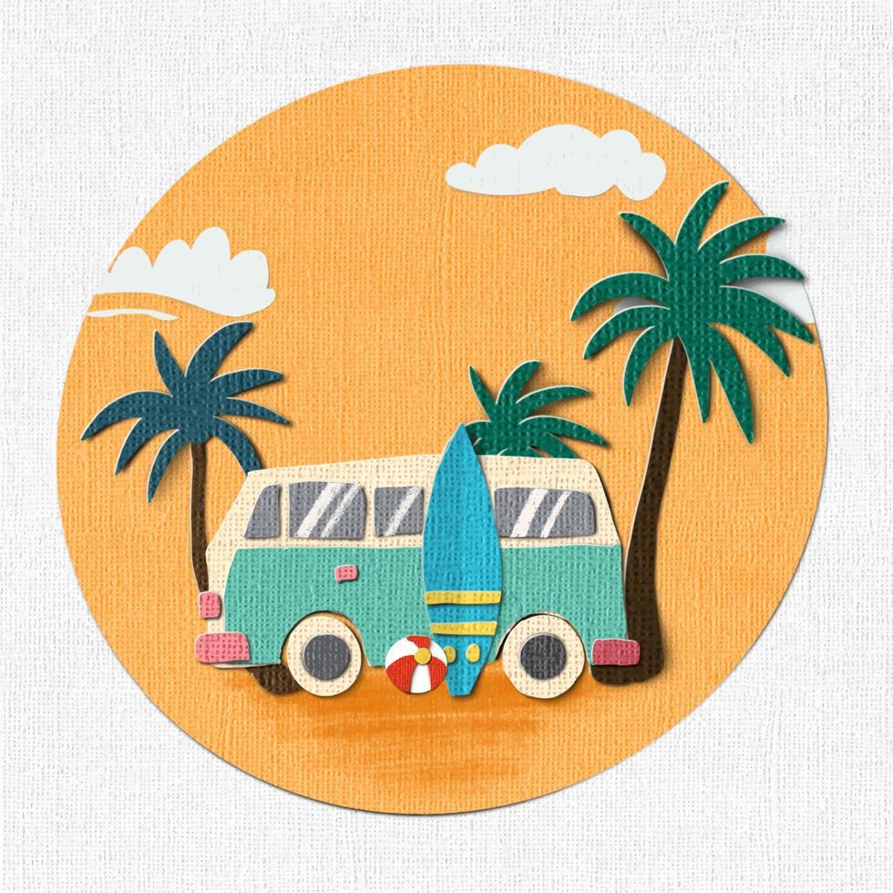 Hello Summer vacation time theme background. Paper cut texture style Vector EPS10 Illustration.