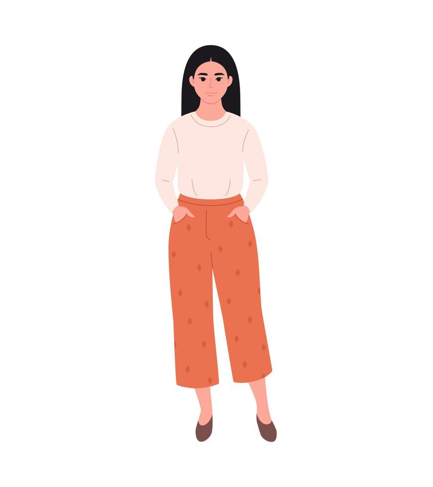 mujer asiática joven moderna en ropa casual. aspecto de moda con estilo. vector