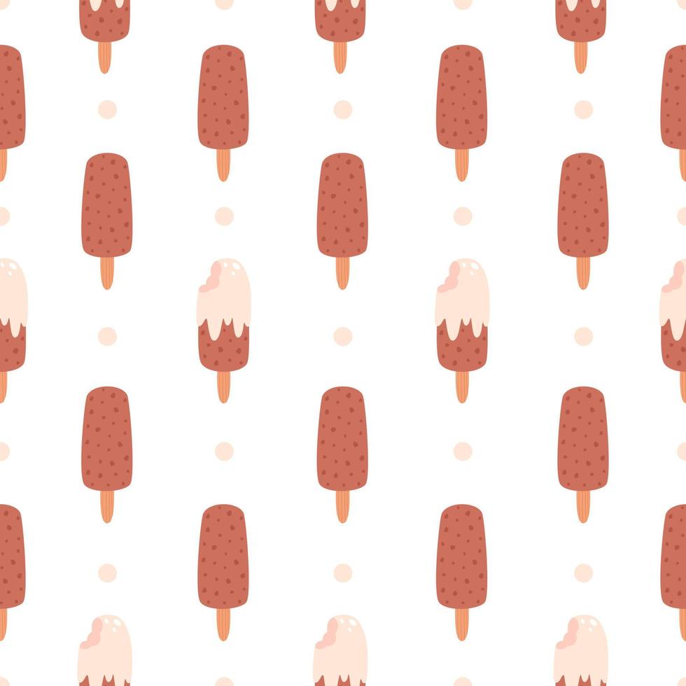 helado de paletas de chocolate en un patrón sin costuras de palo. garabato, plano, textura dibujada a mano para papel pintado, textil, papel. vector