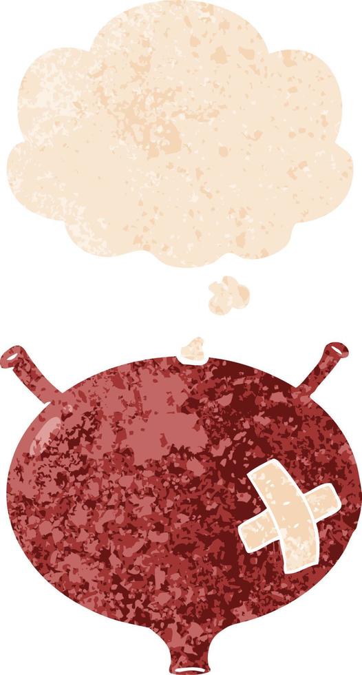 cartoon bladder and thought bubble in retro textured style vector