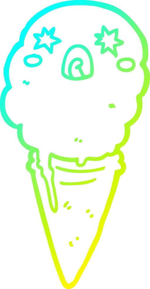 cold gradient line drawing cartoon shocked ice cream vector