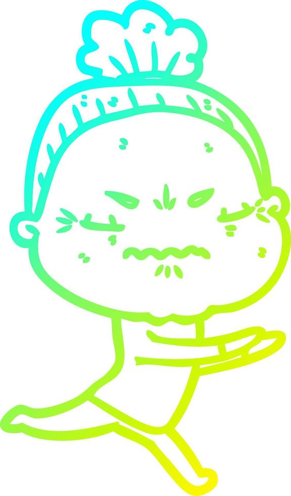 cold gradient line drawing cartoon annoyed old lady vector
