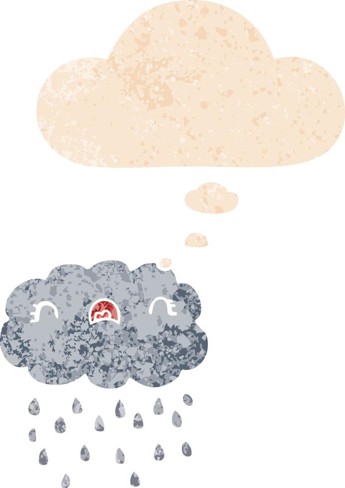 cute cartoon cloud and thought bubble in retro textured style vector