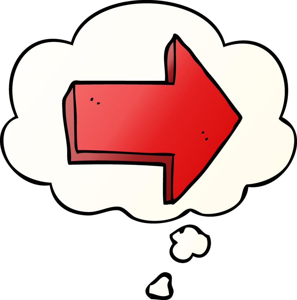 cartoon pointing arrow and thought bubble in smooth gradient style vector