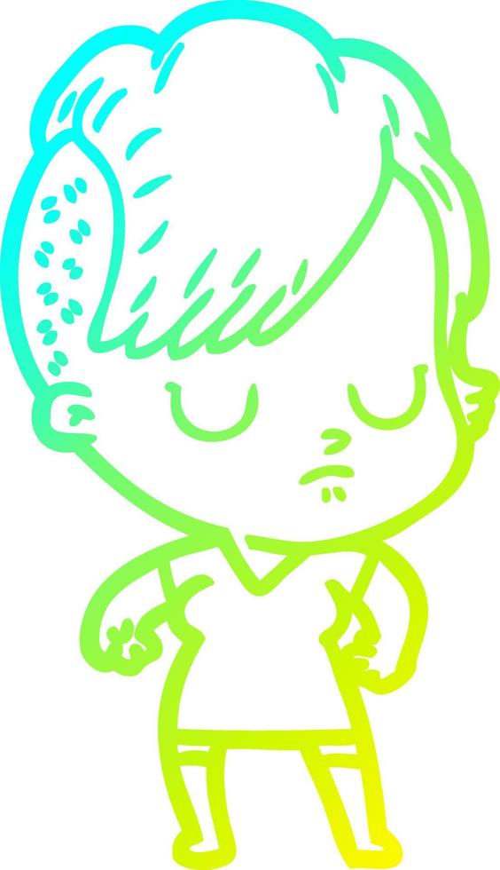 cold gradient line drawing cartoon woman vector