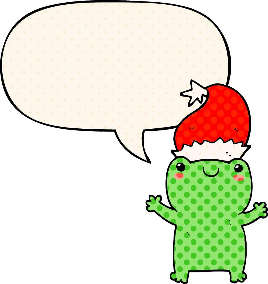 cute christmas frog and speech bubble in comic book style vector