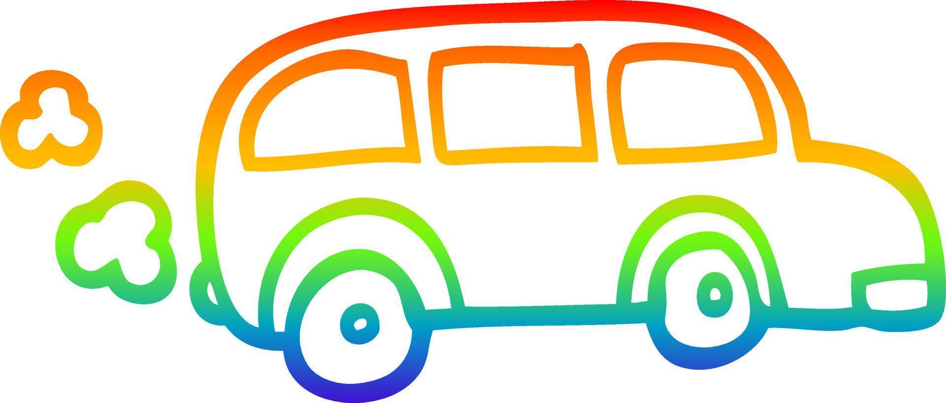 rainbow gradient line drawing child's drawing bus vector