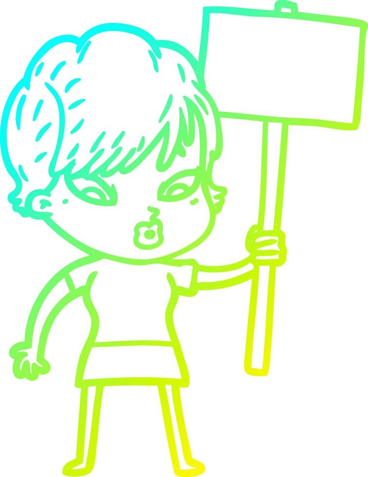 cold gradient line drawing cartoon woman vector