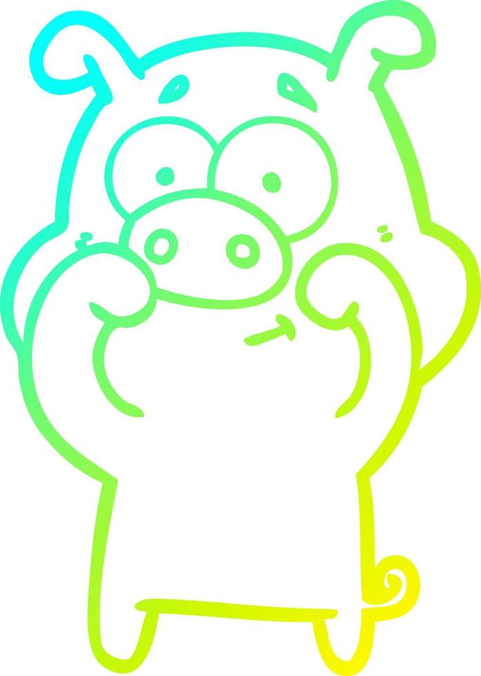 cold gradient line drawing happy cartoon pig vector