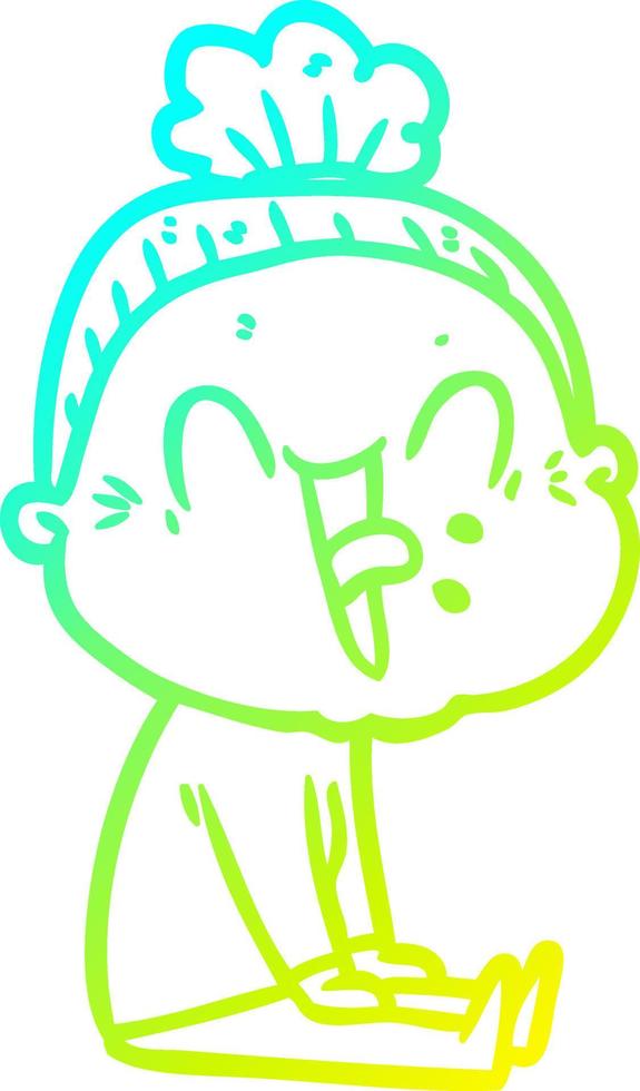 cold gradient line drawing cartoon happy old woman vector