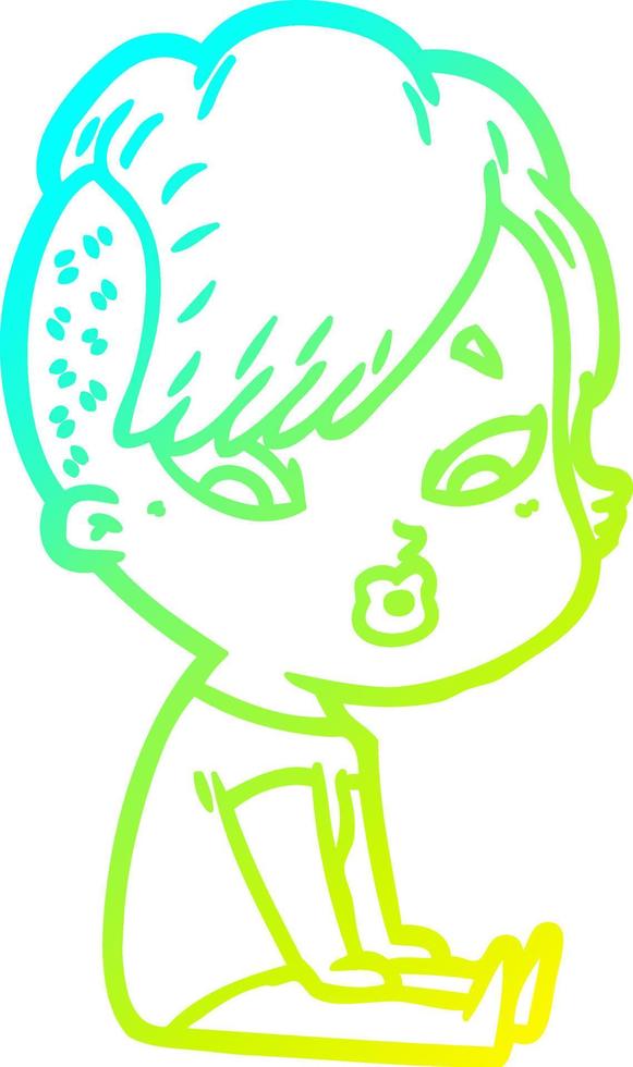 cold gradient line drawing cartoon surprised girl vector