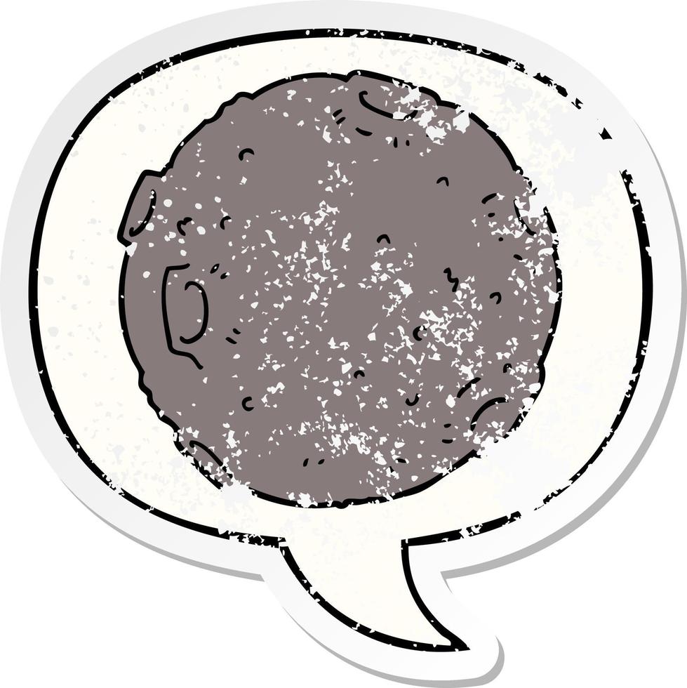 cartoon moon and speech bubble distressed sticker vector