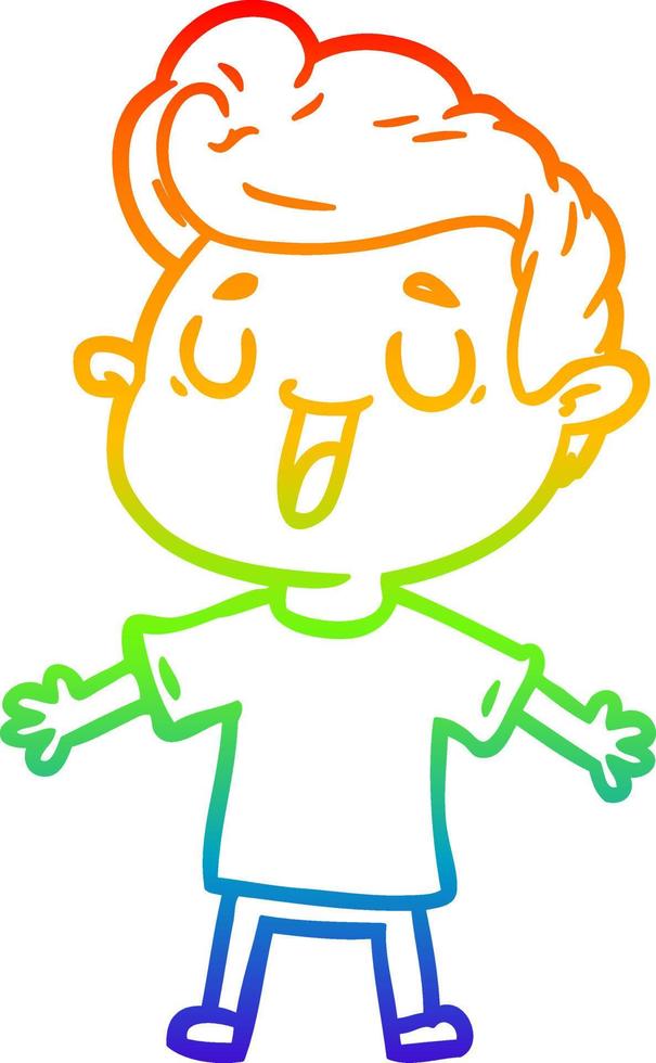rainbow gradient line drawing happy cartoon man vector