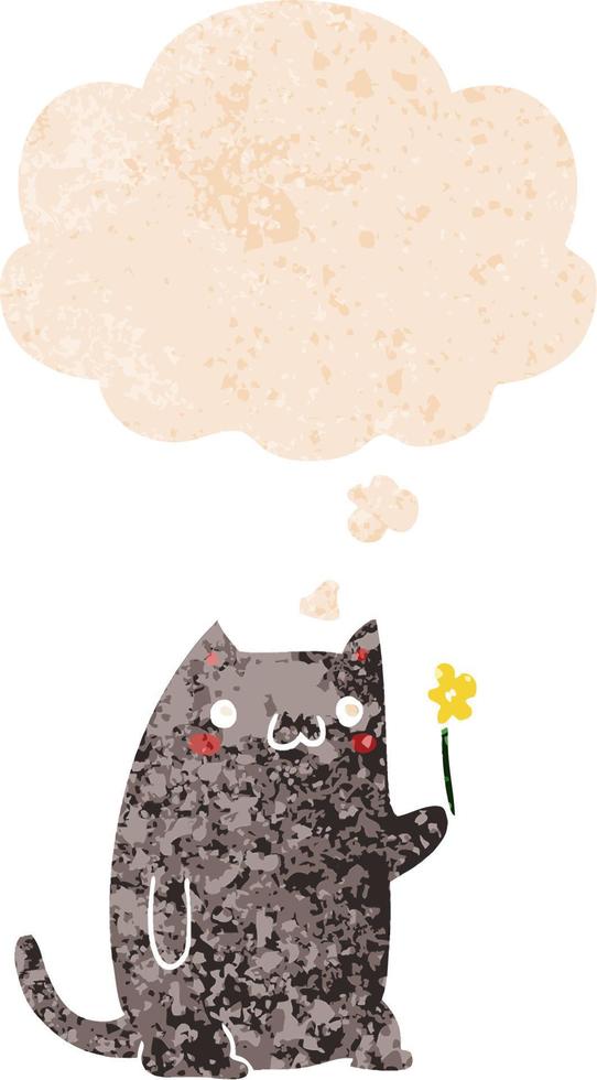 cute cartoon cat and thought bubble in retro textured style vector