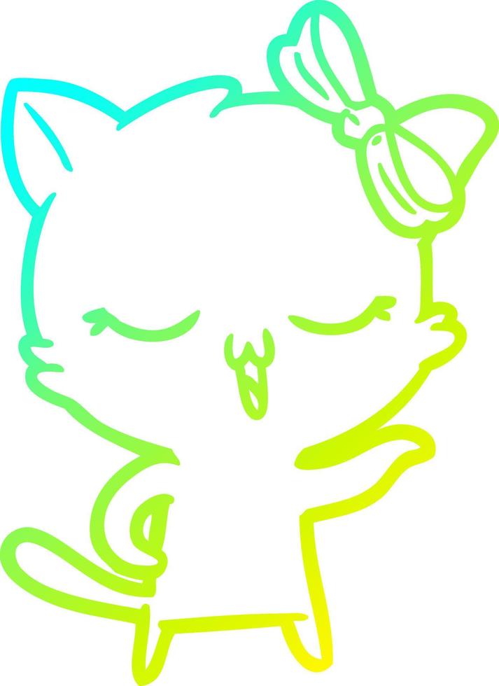 cold gradient line drawing cartoon cat with bow on head vector