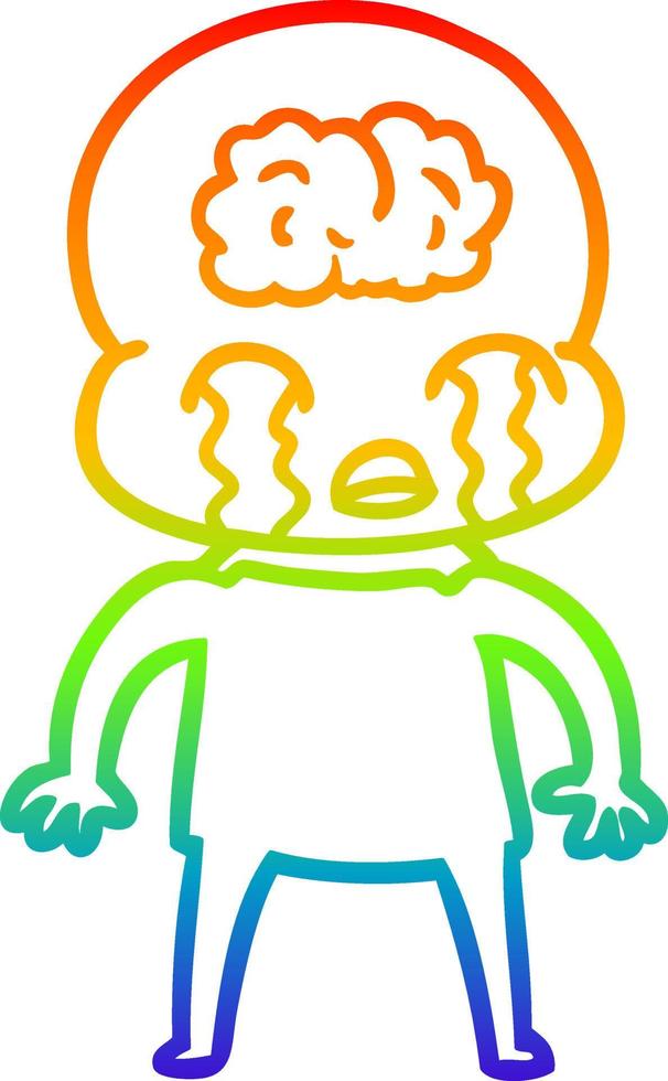 rainbow gradient line drawing cartoon big brain alien crying vector