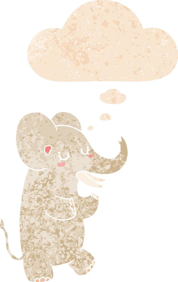 cartoon elephant and thought bubble in retro textured style vector