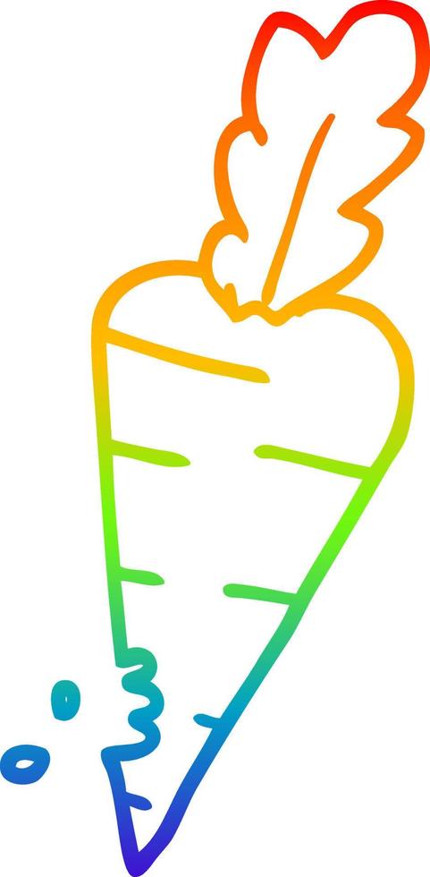 rainbow gradient line drawing cartoon carrot with bite marks vector