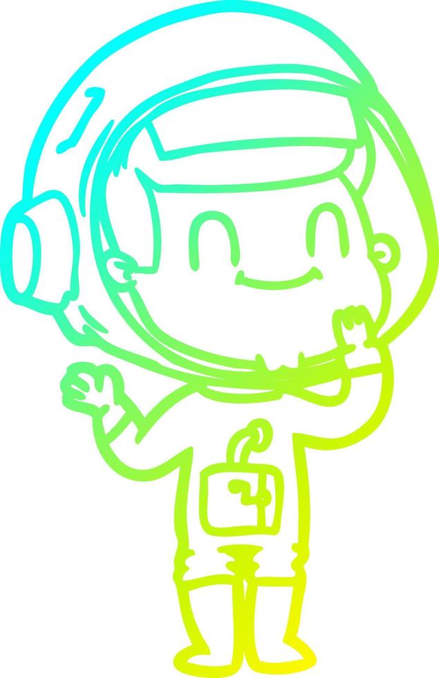 cold gradient line drawing happy cartoon astronaut man vector