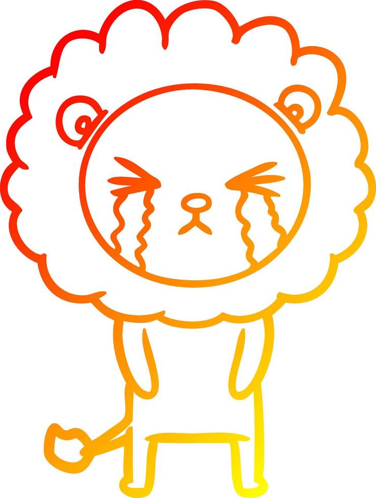 warm gradient line drawing cartoon crying lion vector