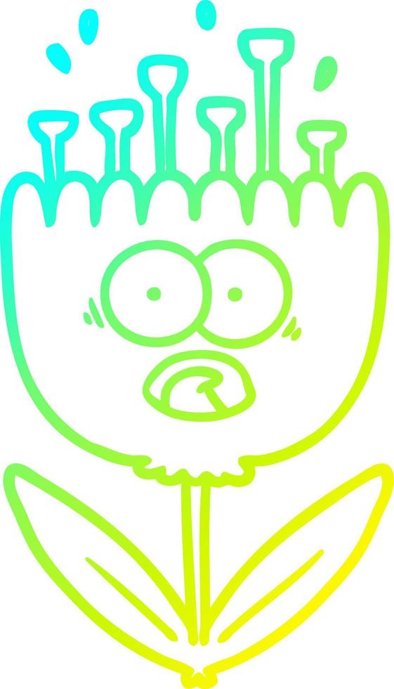 cold gradient line drawing cartoon shocked flower vector