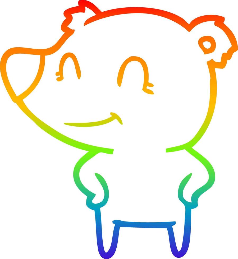 rainbow gradient line drawing friendly bear with hands on hips vector