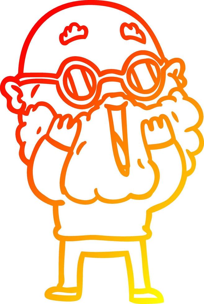 warm gradient line drawing cartoon amazed man with beard vector