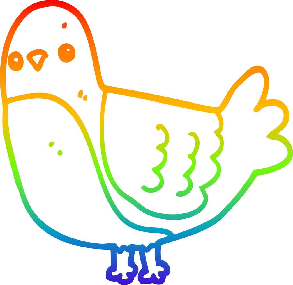 pájaro de dibujos animados de dibujo de línea de gradiente de arco iris vector